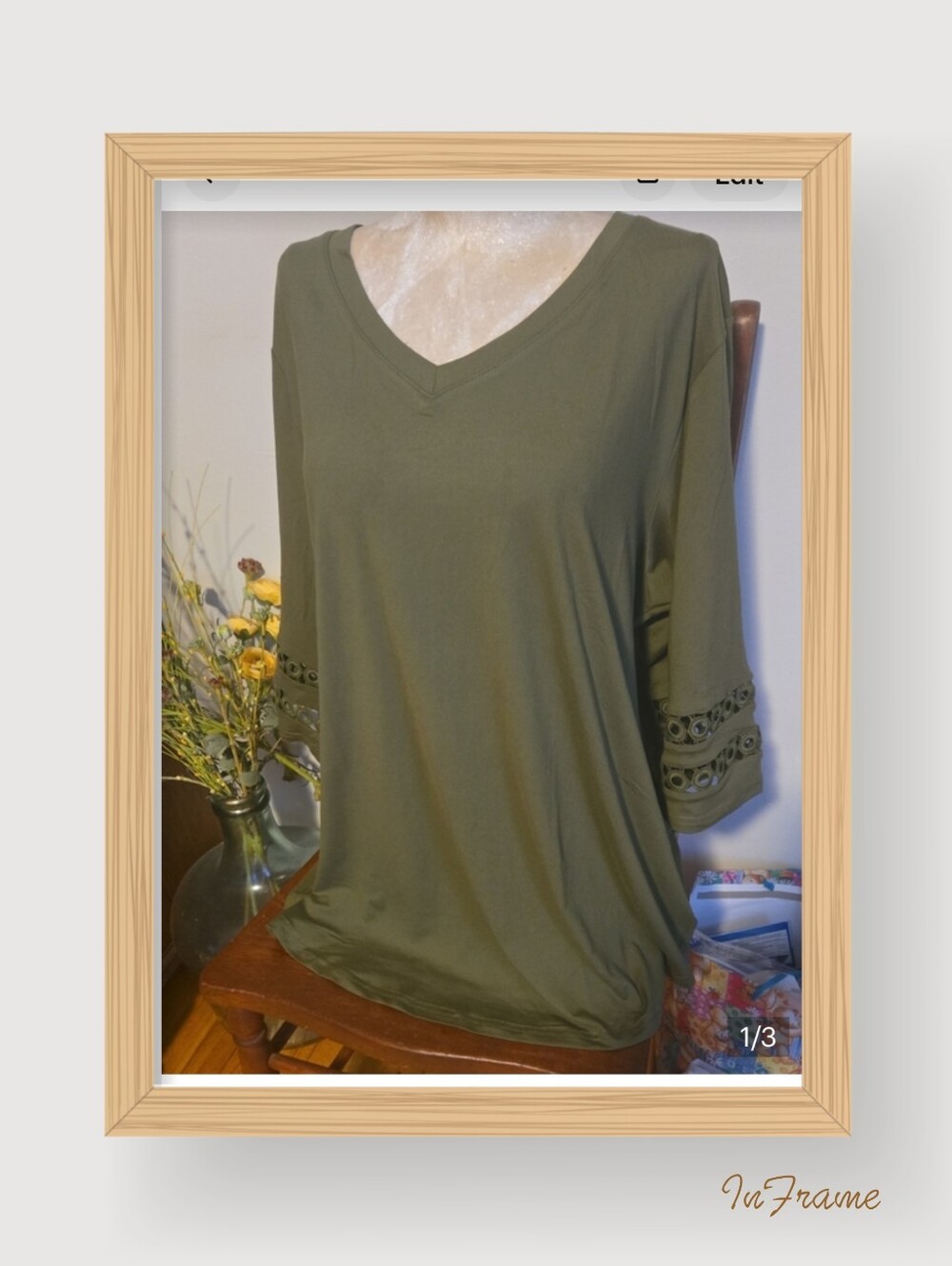 Nwt V-Neck Olive Green Tunic with Eyelet Sleeve Detail Size 1x